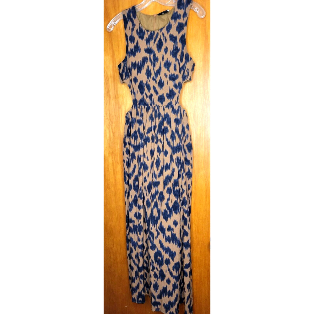 MIOU MUSE Cheetah Print Maxi Dress Medium Sleeveless Lined Cutout Sides Boho
